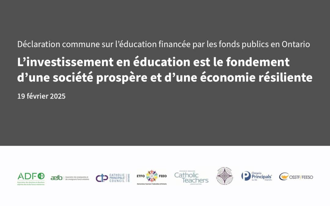 Déclaration commune sur l’éducation financée par les fonds publics en Ontario